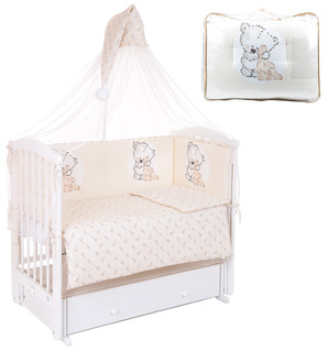 Комплект постельного белья Leader Kids Мишка с пледом (7 предметов), 150х90 см, цвет бежевый